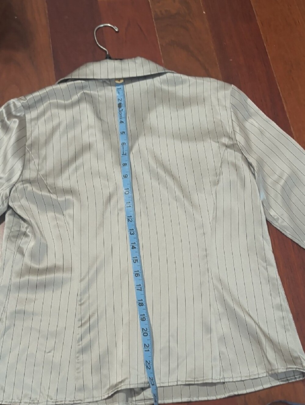 Lafayette 148 New York Gray Satiny Silk Pinstripe Hidden Button-Front Shirt - Picture 7 of 10